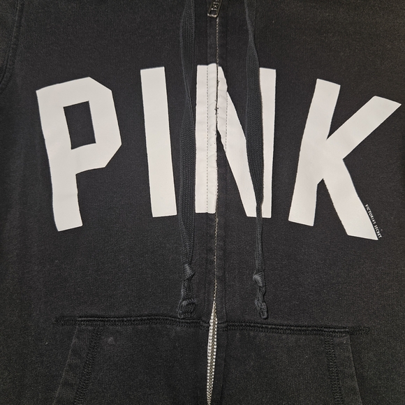 Victoria's Secret Black Hoodie with White and Pink Accents - Picture 4 of 5